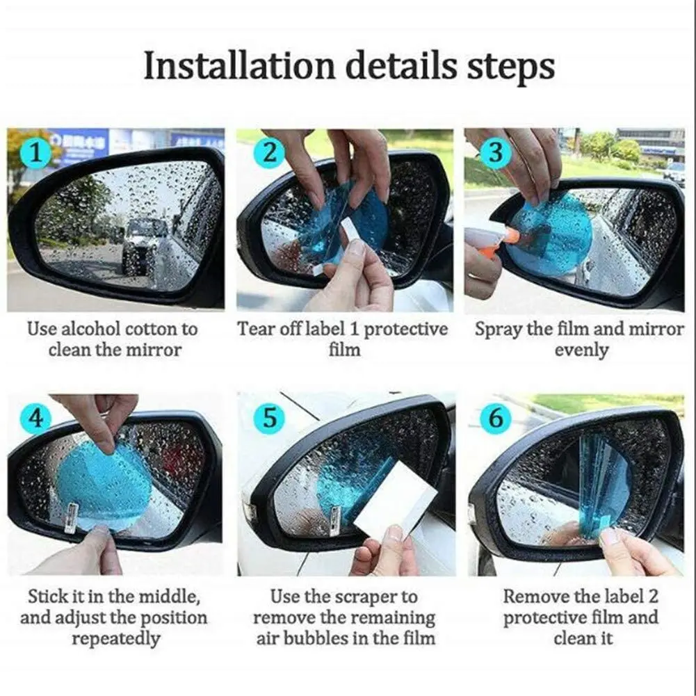 

2/4PCS Car Rearview Mirror Rainproof Film Nano Mirror Anti-fog Film Mirror Glass Water Repellent Long-lasting Film Universal