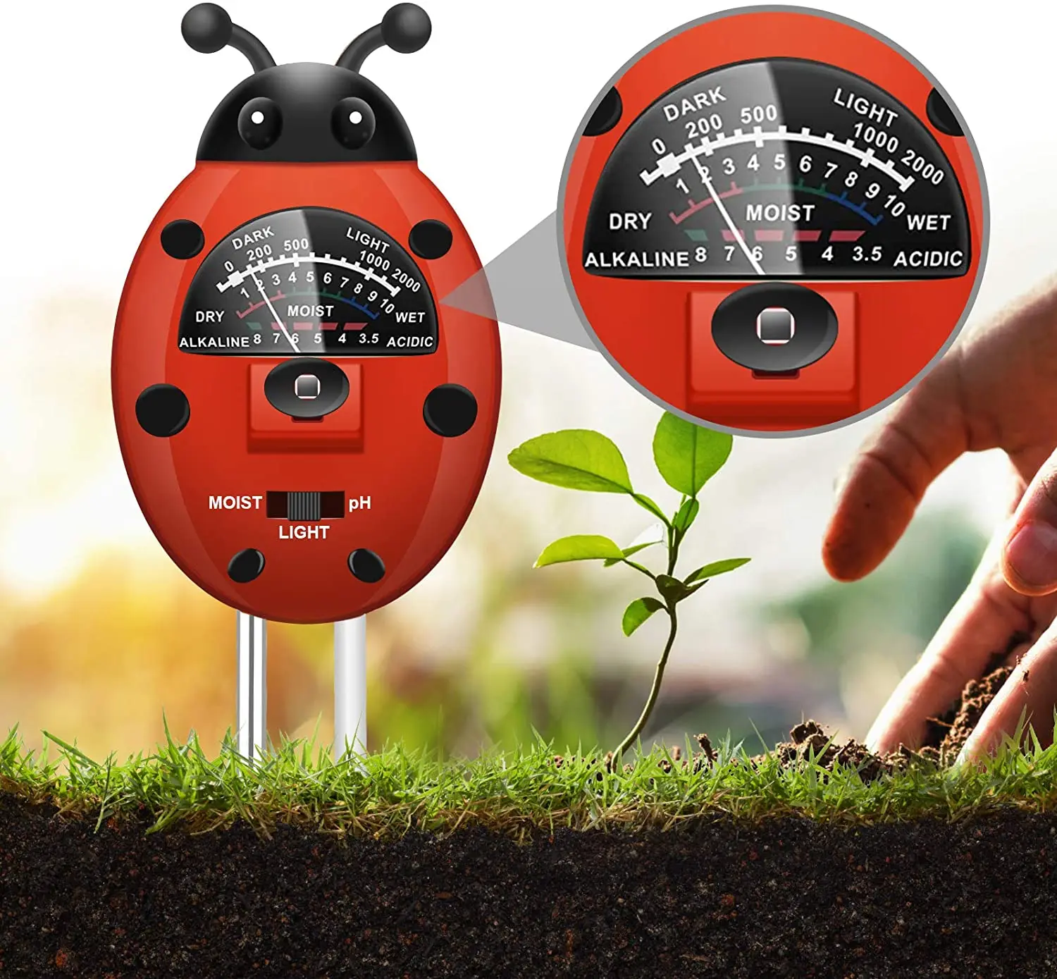 

3-in-1 Soil Tester Kit Ant Moisture Acidity Humidity Tester Temperature Sunlight Intensity Measurement Analysis for Plants