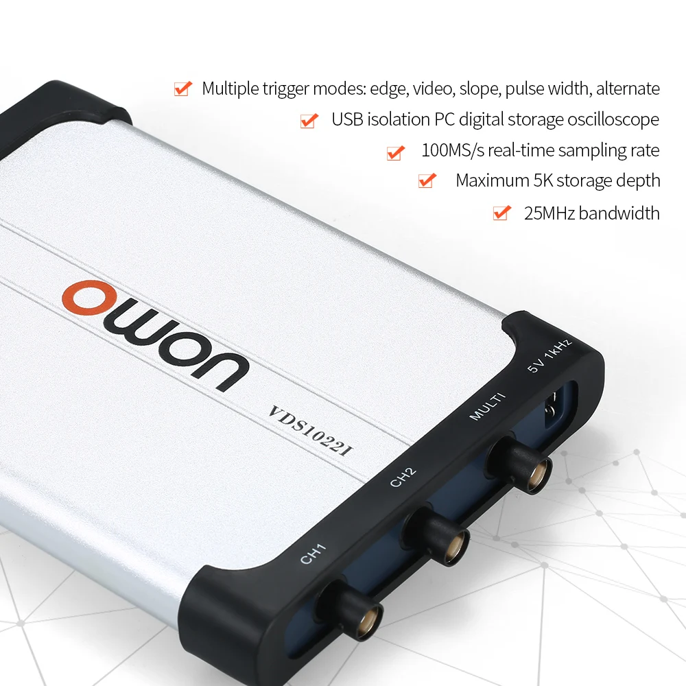 Двухканальный осциллограф Owon VDS1022I 25 МГц полоса пропускания 100 м/с длина
