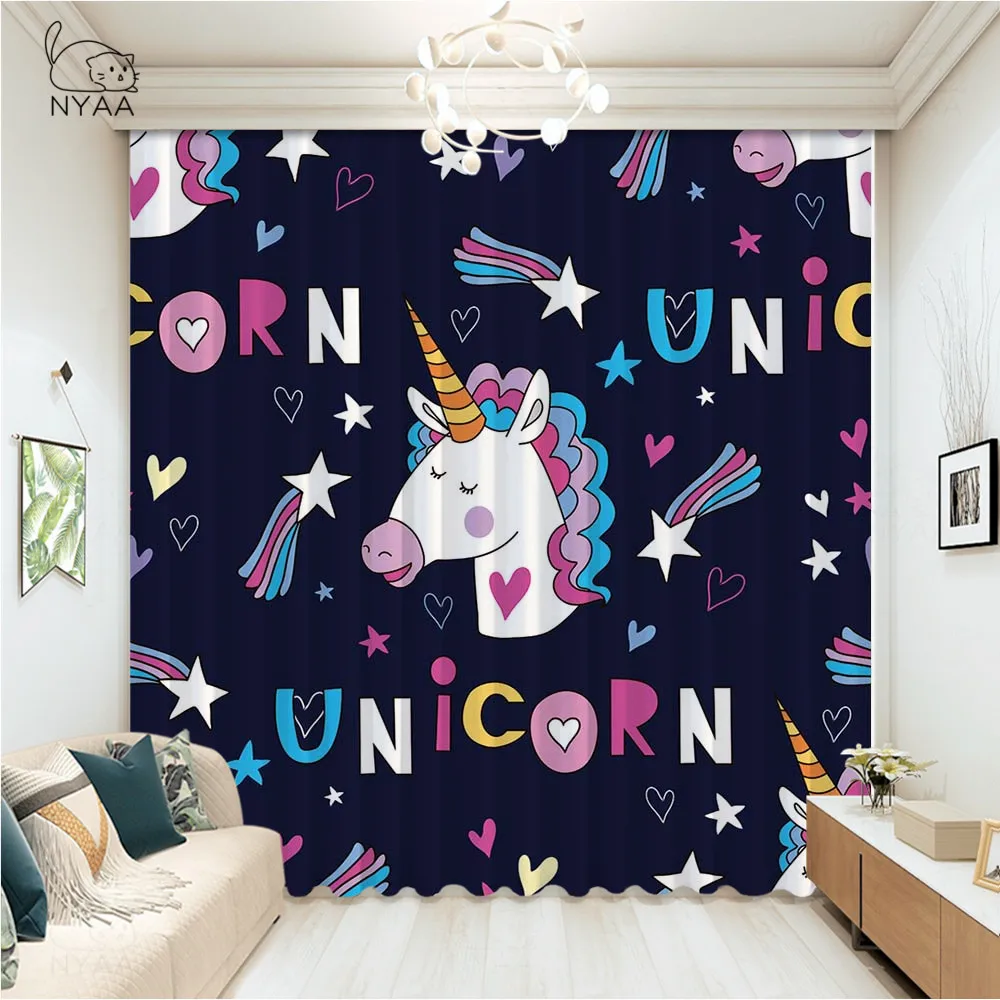 

Unicorn Living Room Curtains Cartoon Print Curtain For Kids Bedroom Girls Floral Window Drapes Dropship Micro Shading