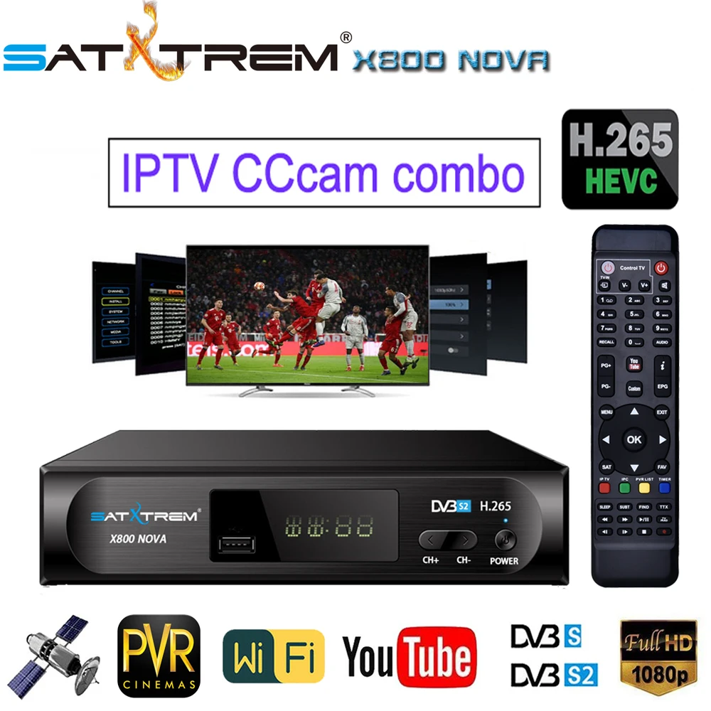 SATXTREM X800 NOVA Бесплатный ДЕШИФРАТОР спутникового телевидения H.265 поддержка Европы IP tv Cam коробка Spain combo DVB S2 Satelite приемник