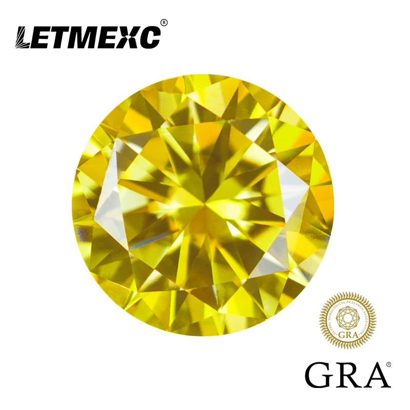 

Letmexc Top Vivi Yellow 8 Hearts & Arrows Moissanite Loose Gemstone Lab Diamond VVS1 Excellent Round Cut with GRA Report