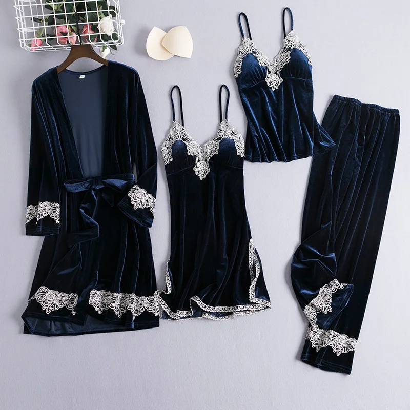 Daeyard/бархатные пижамные комплекты для женщин Сексуальная кружевная ночная