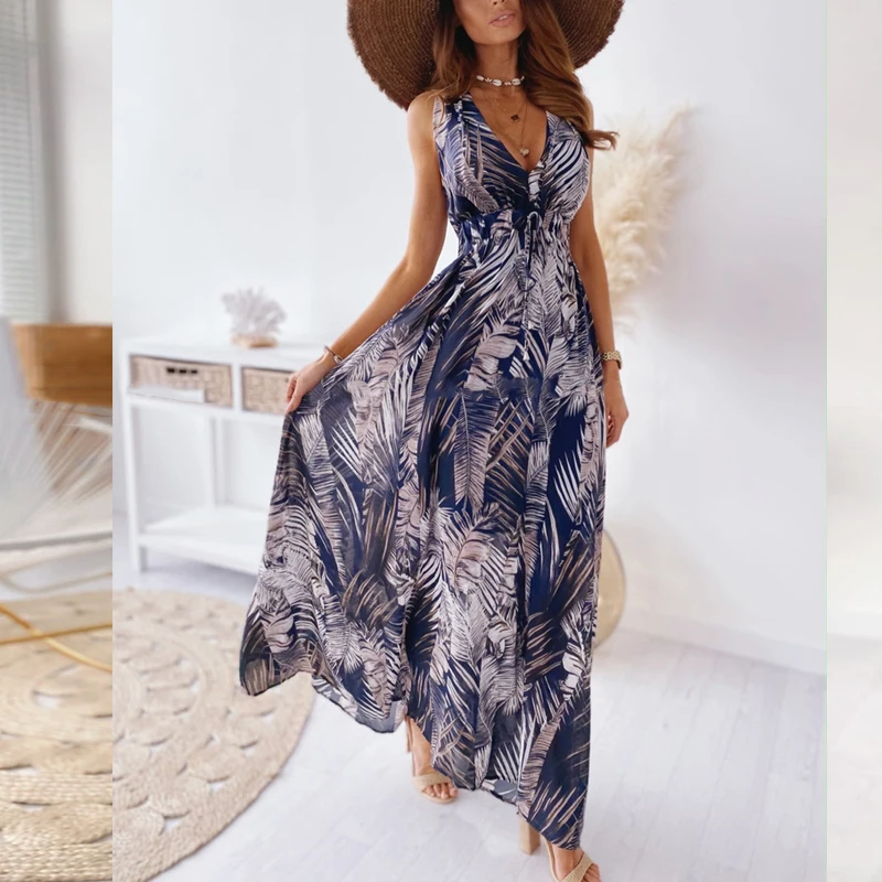 

2021 New Summer Deep V Sexy Open Back Print Bandage Long Dress Skirt For Work Women Suit Tailleurs Jupes Office Clothes Brazer