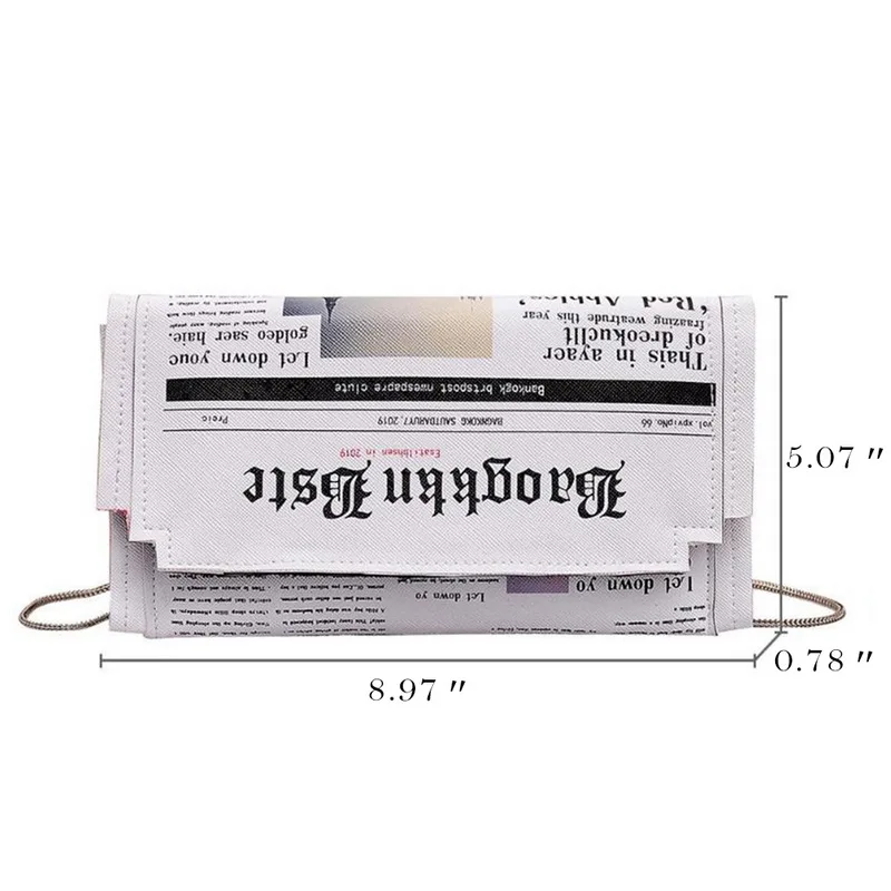 SHUJIN Newspaper Print Design Women Casual Envelope Bag Day Clutches Chain Purse Crossbody Messenger Shoulder Handbag | Багаж и сумки