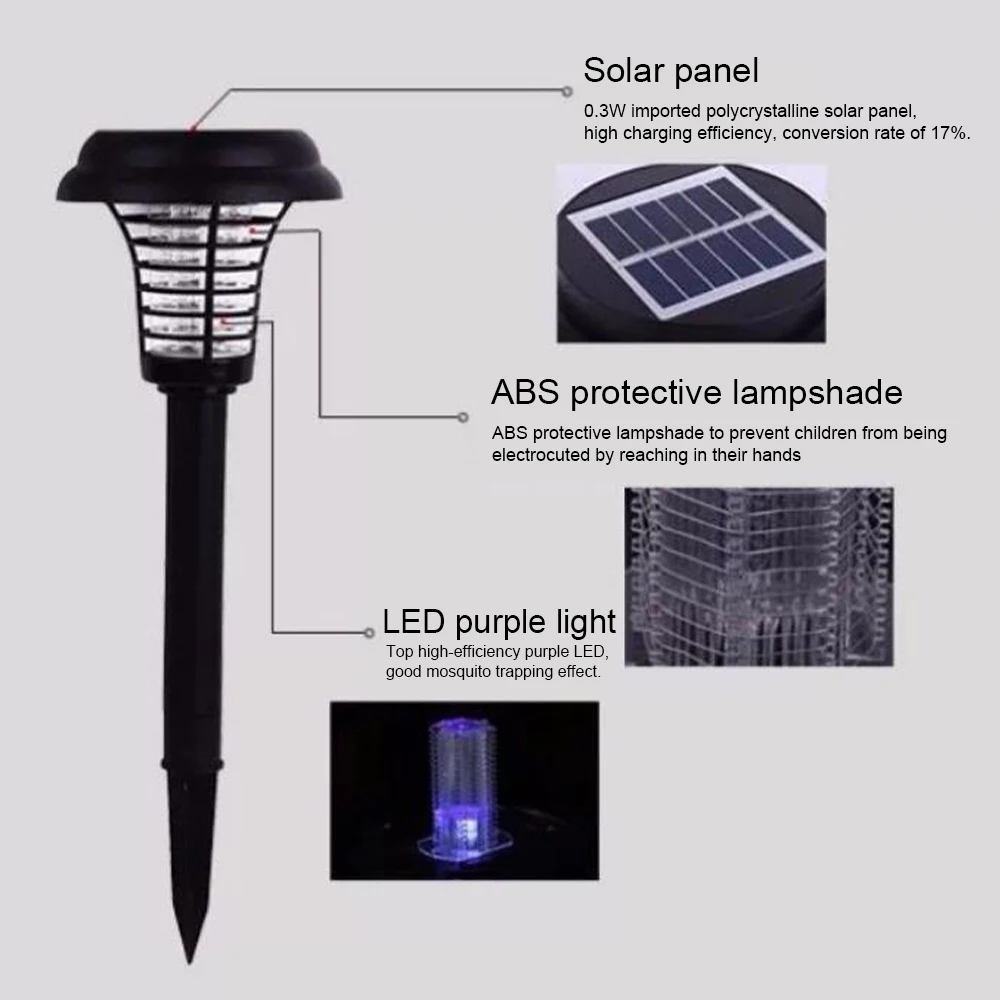 

Solar Light With Mosquito Killer Bug UV LED Outdoor Garden Lamp Lawn Light Anti Mosquito Fly Trap Insect Repellent Wall Lamp