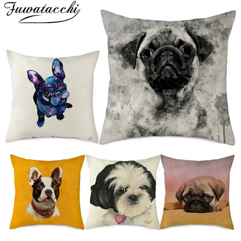 Льняная наволочка Fuwatacchi с изображением собаки для подушки милыми животными