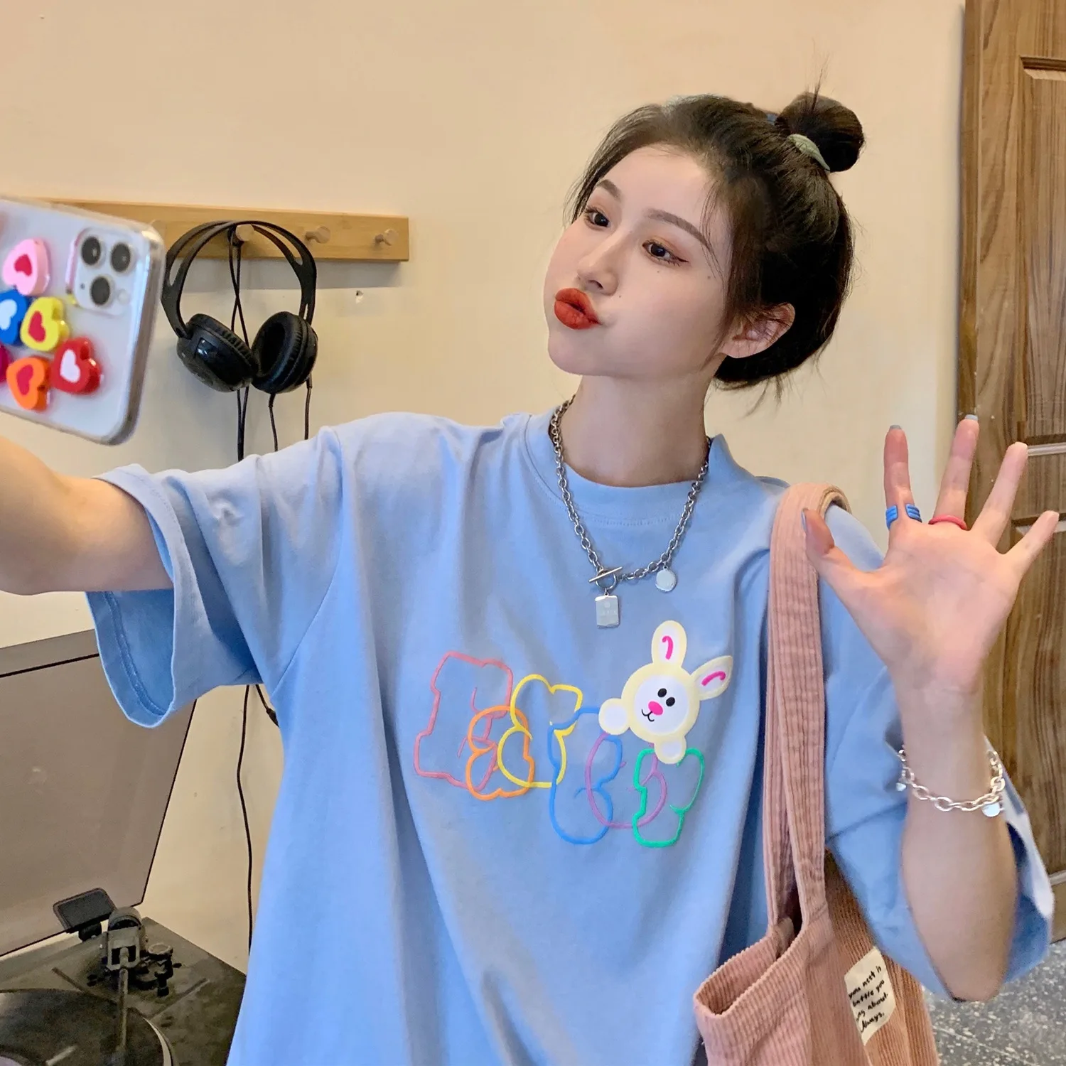 

Женская свободная футболка с принтом, футболка с коротким рукавом и круглым вырезом в стиле Харадзюку, лето 2021