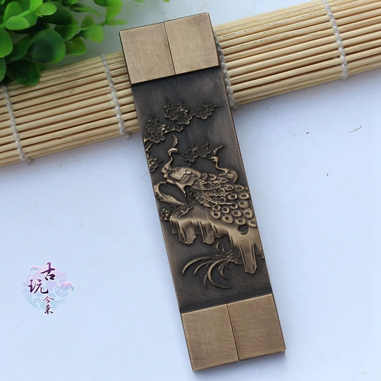 

Exquisite retro brass relief (Peacock) town ruler