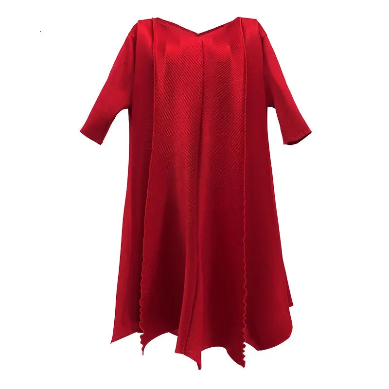 

[Fashion] Tide Autumn And Winter New Products Fashion Solid Color Loose Large Size V-neck Irregular Dress Female PA711