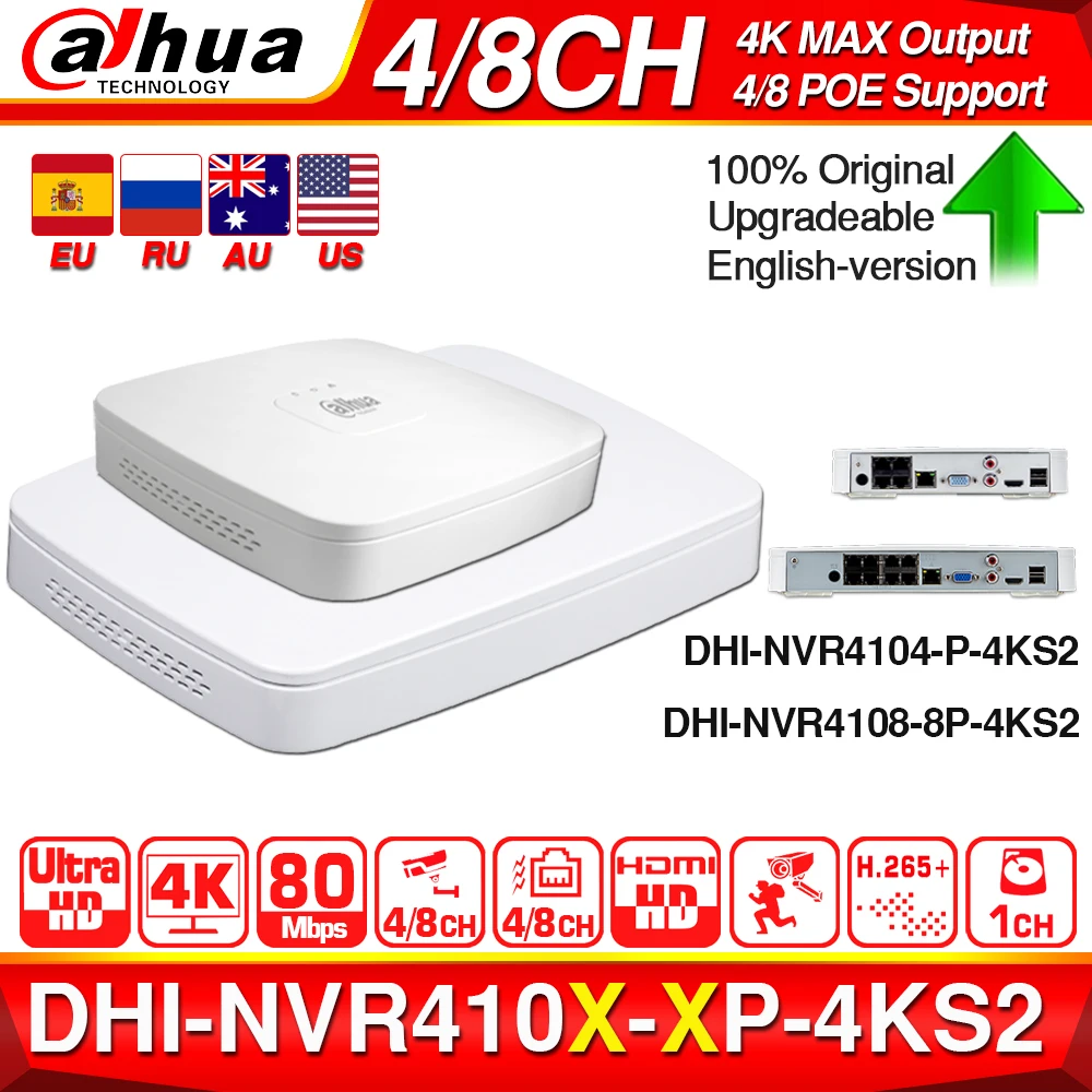 Dahua 4K POE NVR NVR4104-P-4KS2 NVR4108-8P-4KS2 с 4/8ch PoE h.265 видео рекордер поддержка ONVIF 2,4 SDK CGI