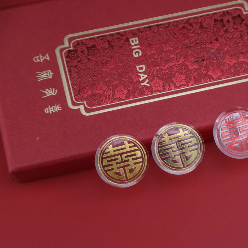 

Xi Character Adhesive Sticker Wedding Stickers Wedding Invitation Gilding Transparent Red Eggs Wedding Candy Gold Red