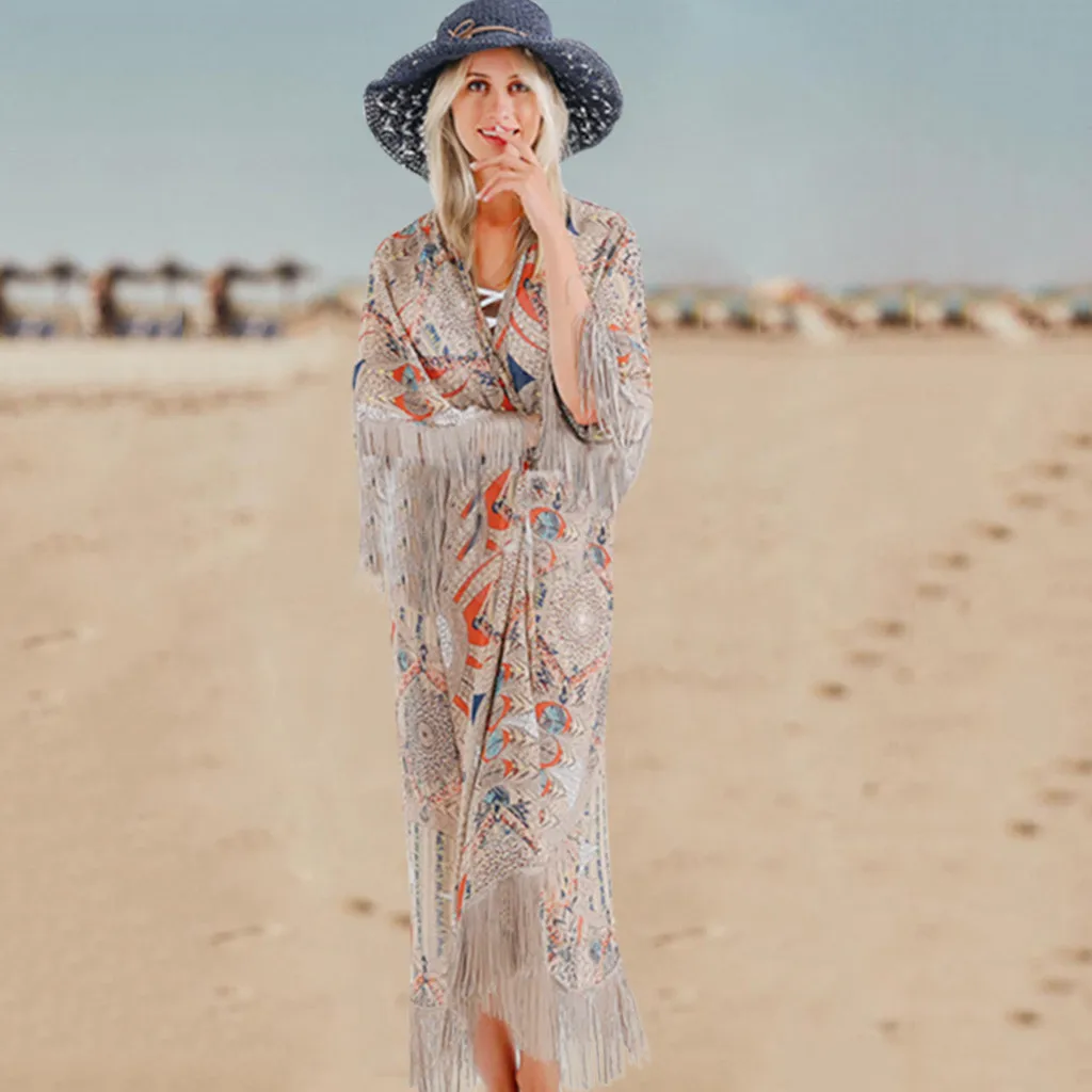 Новинка накидки Женская Летняя мода Пляжное бикини с принтом в стиле ретро