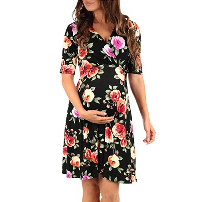 

Women High-Low Surplice Wrap With Waist Belt Maternity Dress Adjustable V Neck Nursing Dress Breastfeeding Pregnant Clothes