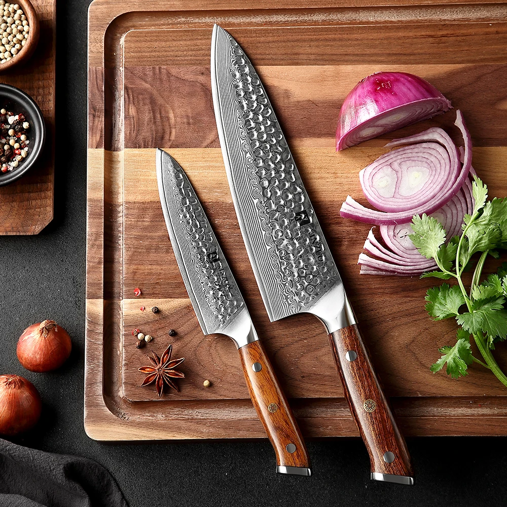 

XINZUO 2PCS Knife Set 5"Utility 8.5"Chef Damascus Steel Cleaver Meat Vege Cutting Kitchen Set Cooking Tools Handmade Tools