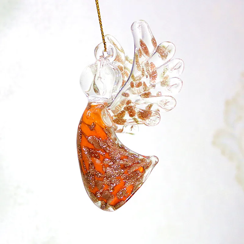 

Custom Hanging Glass Angel Gold Foil Craft Figurines Ornaments Cute Xmas Gifts For Kids Home Decor Charms Pendant Accessories