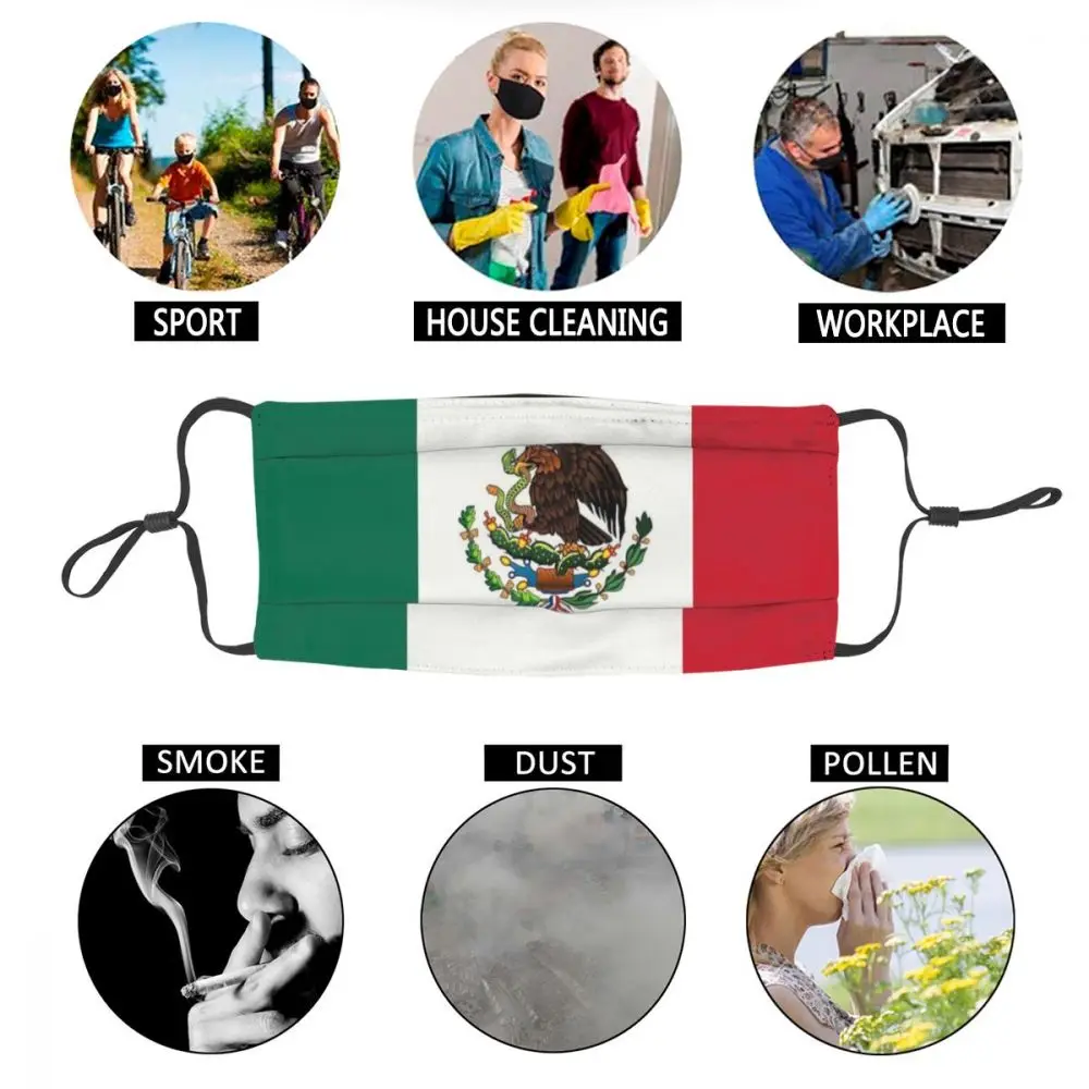 

Mexico Flag Non-Disposable Face Mask Unisex Adult Dustproof Protection Cover Respirator Mouth Muffle