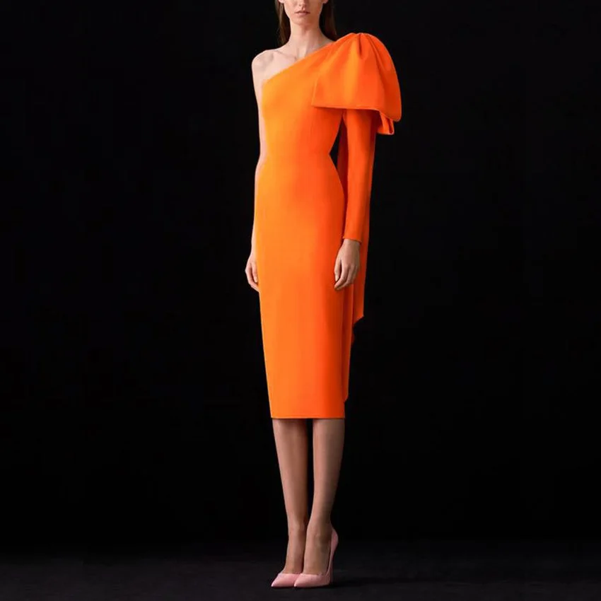 Bevenccel 2020 г. Новое поступление оранжевое Бандажное платье на одно плечо женское с
