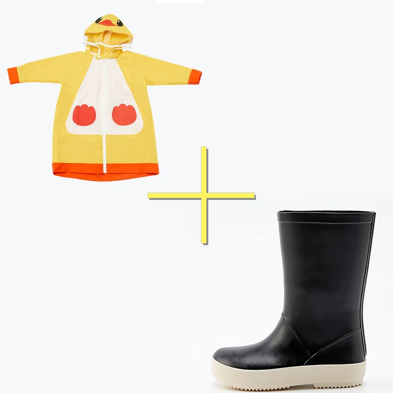 Black boots coat DRIPDROP Детские сапоги | Резиновые сапоги для девочек | Резиновые сапоги для мальчиков ботинки для мальчиков | Осенние сапоги | Детский дождевик | Детский плащ | Пончо для девочки | Плащ для мальчика - Цвет: Black boots coat