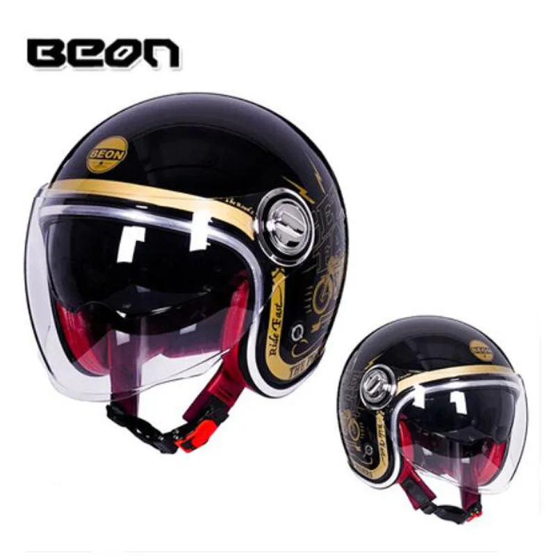 Мотоциклетный шлем BEON в стиле ретро с открытым лицом и двойными линзами - купить