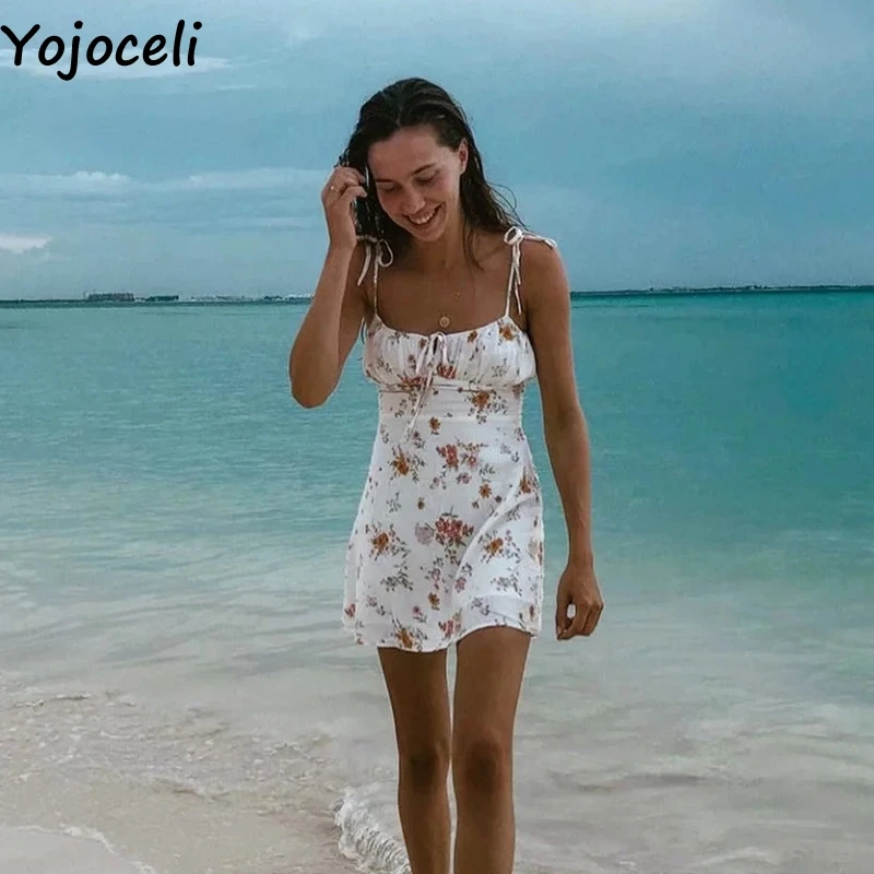 Yojoceli элегантное шифоновое Короткое женское платье с принтом сексуальное