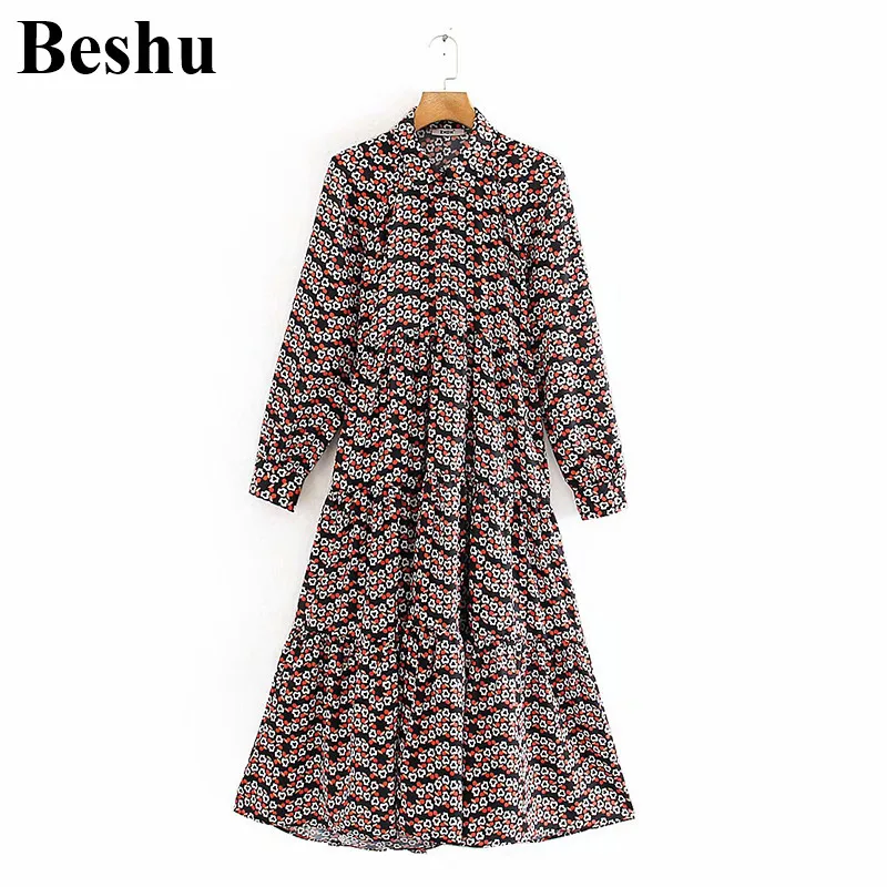 Za 2019 женское платье с цветочным принтом длинным рукавом свободное повседневное