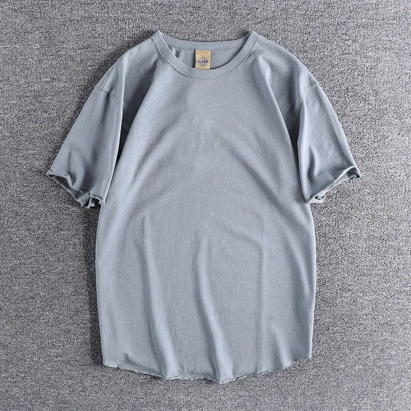 

Highstreet trend retro men solid color short sleeved t shirt loose wild summer men's round neck short shirt harajuku streetwear