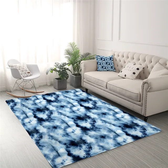 BlessLiving Tie Dye Large Carpets for Living Room Boho Indigo Floor Mat Watercolor Blue and White Area Rug 122x183cm Alfombra 2