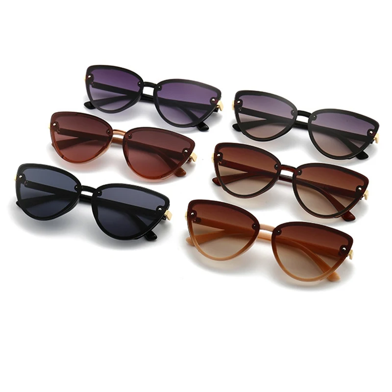 

Classic Cat Eye Women's Sunglasses Fashion Rimless Gradient Lens Frame Sun glasses Ladies Brown Retro Glasses UV400 oculos