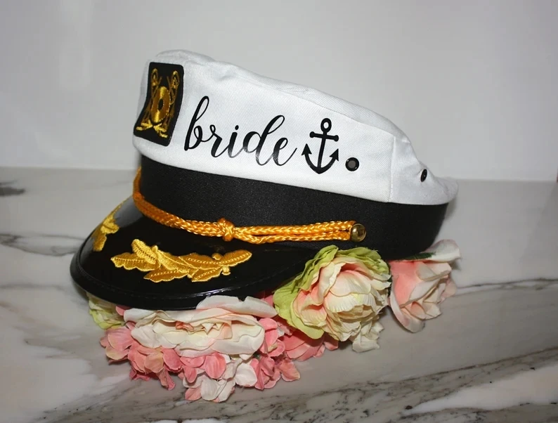 

BRIDE SAILOR HAT. Nautical Bride Captain Hat.Bride's Mate. Bride's Crew. Custom Bachelorette Hat. Nauti Bride. Ship Faced.Yacht