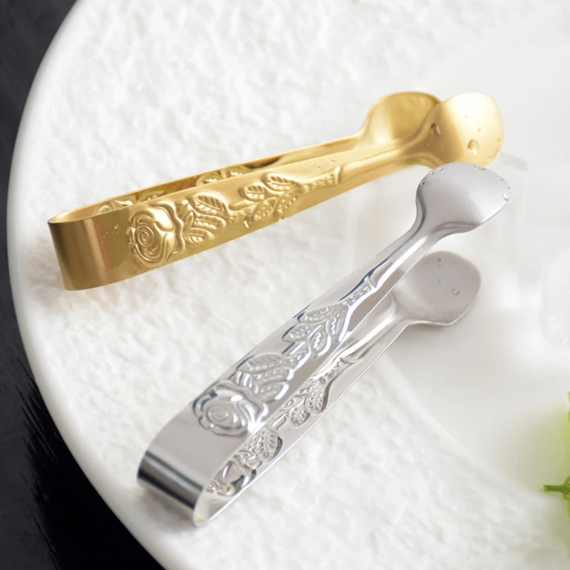 

896A Rose Handle Sugar Tong Stainless Steel Mini Sugar Cube Non-slip Serving Tongs