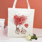 Женская Холщовая Сумка Love, элегантный повседневный вместительный тоут на плечо с принтом для велосипеда в стиле Харадзюку, многоразовая дамская сумочка для покупок