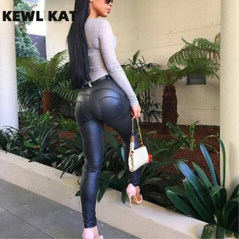 Plus Sizes PU Leather Pants Women Elastic High Waist Hip Push Up Leggings Sexy Female Bodycon Jegging Casual Skinny Pencil Pants