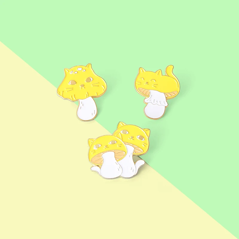 

Yellow Mushroom Hedgehogs Enamel Pins Cat Shape Brooches Badge Cute Accessories on Backpack Cap Gift for Women Men Jewelry