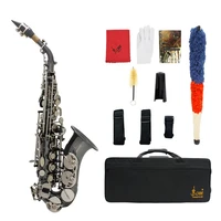 bb soprano saxophone sax brass material black nickel plated woodwind instrument with carry case gloves cleaning cloth brush