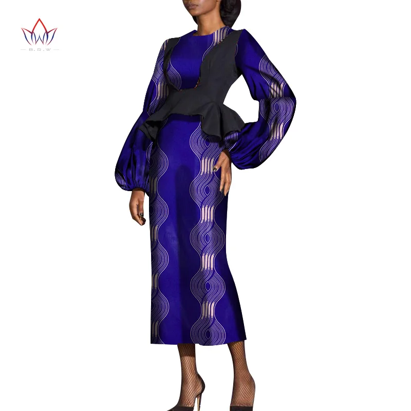 

Bintarealwax African Dress for Women Africa Bazin Riche Puff Sleeve Ankara Dress Plus Size Dresses for Women 4xl 5xl 6xl WY8863