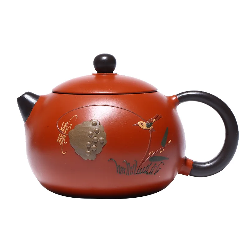 

Teapot tea set Yixing purple clay teapot red clay painted lotus seed