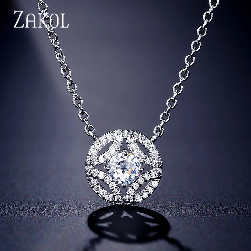 ZAKOL новые модные круглые кубические циркониевые подвески ожерелья с белым цветом