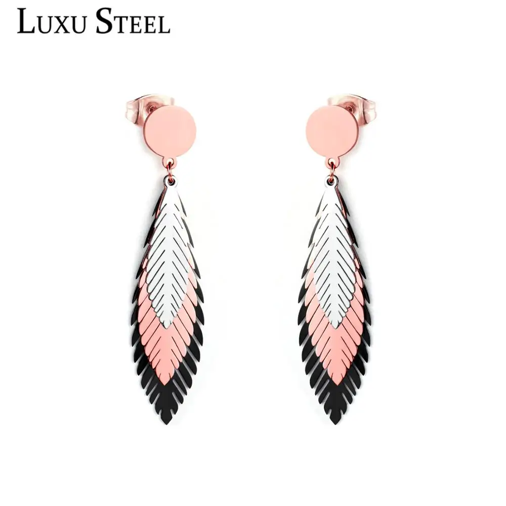 Длинные серьги LUXUSTEEL для женщин, многоуровневые серебристые серьги-подвески с черной розой, эффектные ювелирные изделия для свадьбы