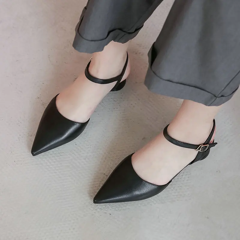 

Summer High Heels Sandals Womens Fashion Office Carrier Shoes Leather Pointed Toe Buckle Strap Footwear Shoes