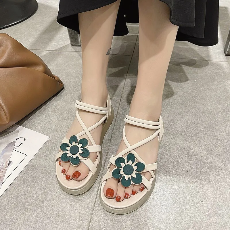 

2021 Sandals Clear Heels Female Shoe Slip-on Loafers Summer Women's Med Clogs Wedge New Girls Elastic Band Beige Medium Fashion