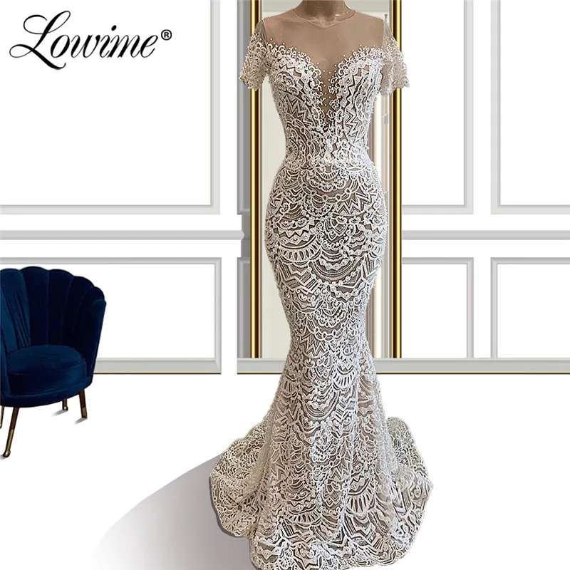 Формальные кружевные вечерние платья русалки с коротким рукавом арабский