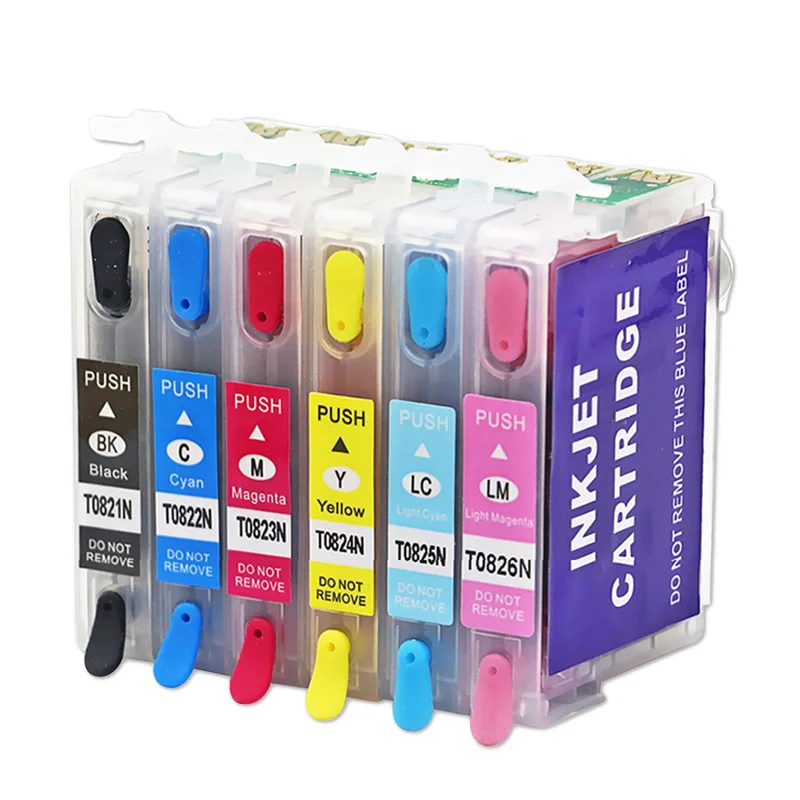 T0821Refillable чернильный картридж для Epson Stylus R270 R390 RX590 T50 TX700W TX800W TX720 TX700 TX800 RX610 принтеры