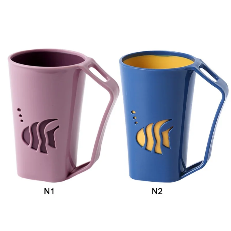 

Brushing Cup With Handle, Wash Cup, Couple Creative Mouthwash Cup-small Fish Dark Blue With Handle