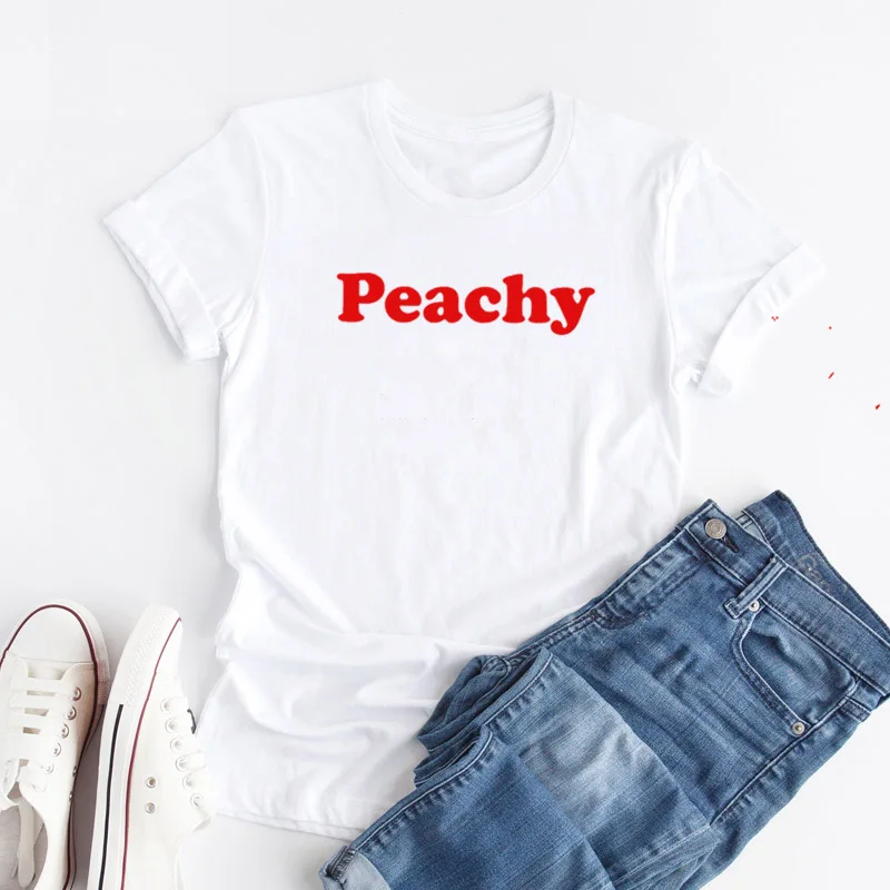 Футболка Peachy с принтом красных букв Модная хлопковая одежда футболка tumblr для