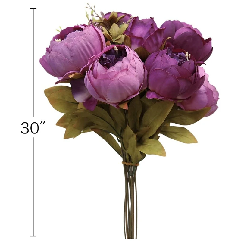 

Vintage Artificial Peony Silk Flowers Bouquet Home Wedding Decoration-Purple