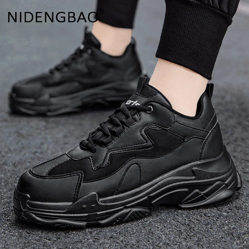 Mens Sneakers Platform All Black White Shoes Breathable Lace up Fashion Unisex Chunky Sneakers Gym Outdoor Sport Footwear Man