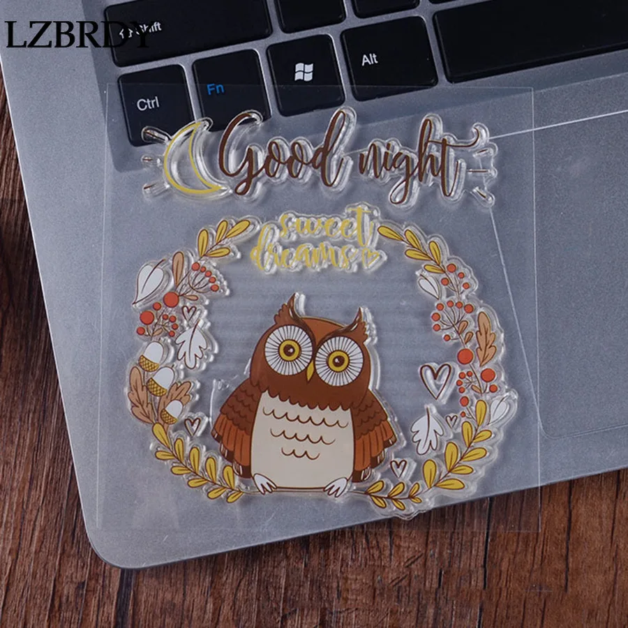 Сердце листья венок милая сова Луна хорошая ночь буквы прозрачные резиновые