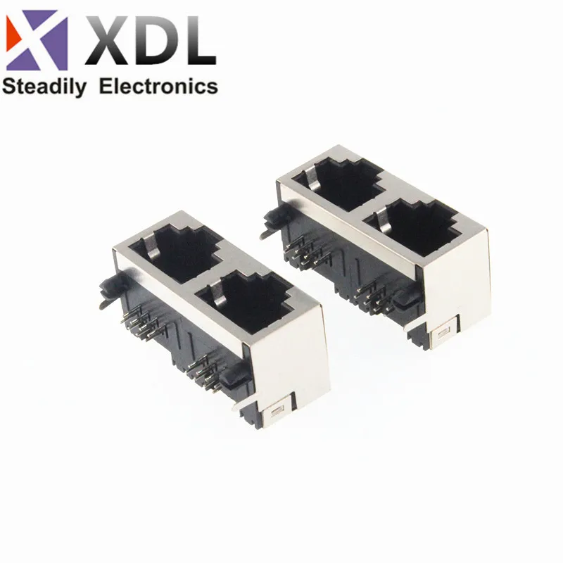 

100 шт. 1*2 RJ45 металлический 16-контактный Женский Разъем для печатной платы под прямым углом фоторазъем 8P8C кристальная головка 1x2 21 мм Сетевой и...