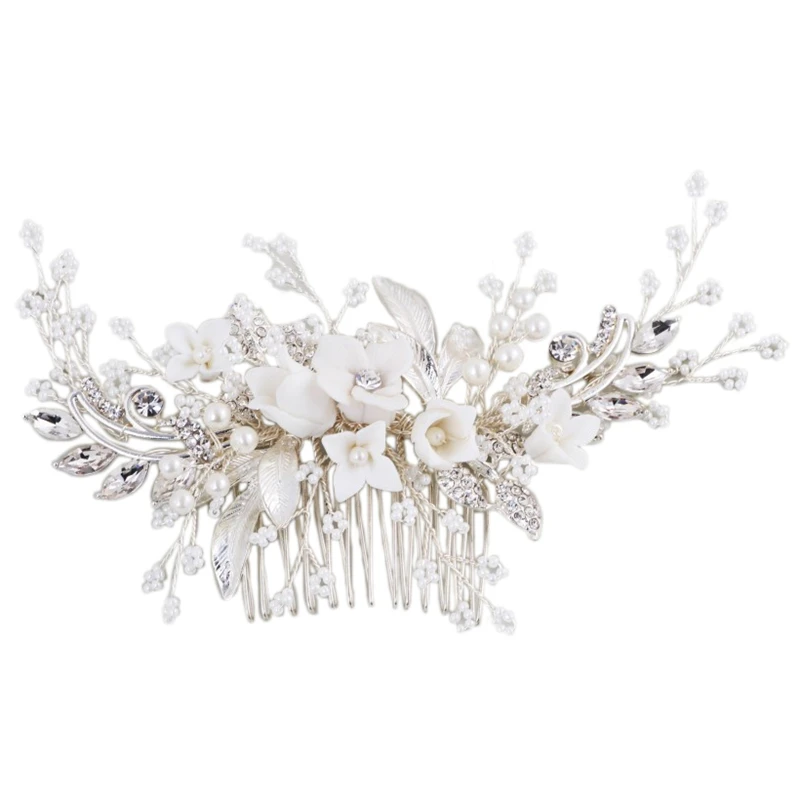 

Stunning Floral Headpiece Bridal Silver Hair Comb Piece Pearls Women Prom Hair Jewelry Wedding Accessories